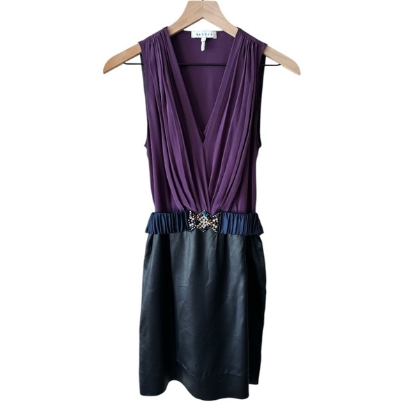 Sandro Silk Rhinestone Embellished Cocktail Dress - Purple Black - US Size 4 - Picture 2 of 9